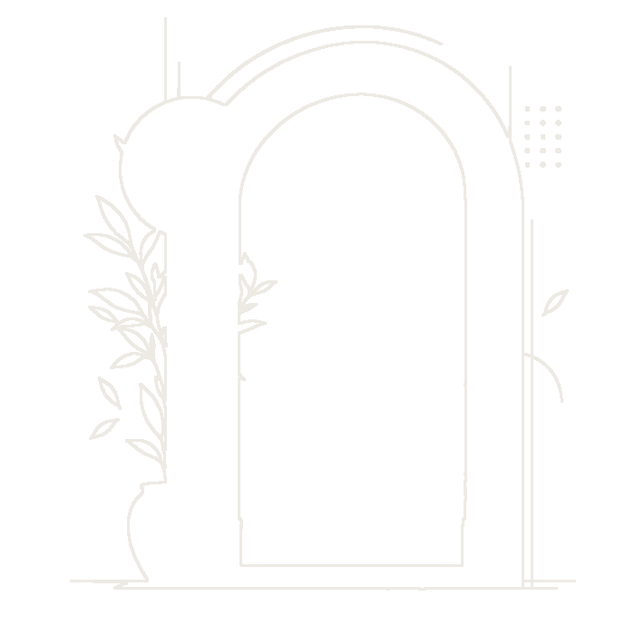 Dibujo de línea de un arco con un olivo en una maceta